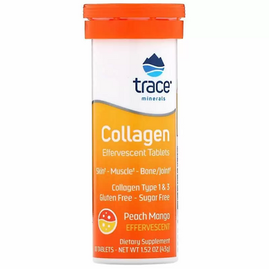 Колаген, Collagen Effervescent, Trace Minerals Research, смак персика і манго, 10 шипучих таблеток (TMR-00469), фото