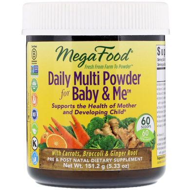 Мультивітаміни для вагітних і годуючих жінок, Multi Powder for Baby & Me, MegaFood, 151,2 г (MGF-60155), фото