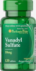 Ванадил сульфат, Vanadyl Sulfate, Puritan's Pride, 10 мг, 120 таблеток (PTP-12457), фото