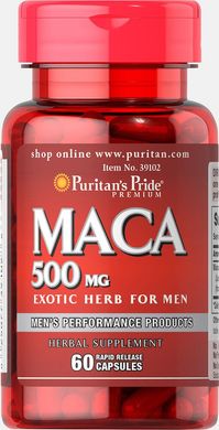 Мака, Maca, Puritan's Pride, 500 мг, 60 капсул (PTP-39102), фото