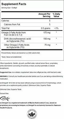Рыбий жир, EcOmega Dha, Swanson, 100 мг, 60 гелевых капсул (SWV-17014), фото