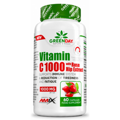 Amix, GreenDay ProVegan Вітамін C, 1000 мг, з шипшиною, 60 веганських капсул (820354), фото