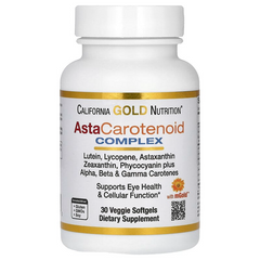California Gold Nutrition, AstaCarotenoid, комплекс із лютеїном, лікопіном та астаксантином, 30 рослинних м'яких таблеток (CGN-01206), фото