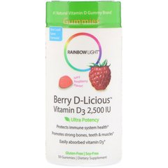 Rainbow Light, Berry D-Licious, Вітамін D3, зі смаком малини, 2,500 МО, 50 желейних цукерок (RLT-12141), фото