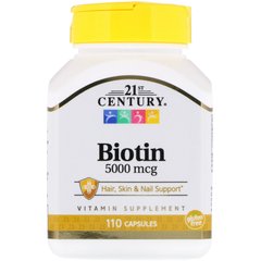 Біотин, 21st Century Health Care, 5000 мкг, 110 капсул (CEN-27116), фото