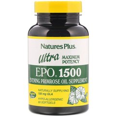 Масло вечерней примулы (Ultra EPO 1500), Nature's Plus, максимальная мощность, 60 капсул (NAP-04678), фото