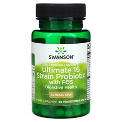Swanson, Ultimate 16 Strain Probiotic, пробіотик з 16 штамів з ФОС, 3,2 млрд КУО, 60 вегетаріанських капсул EMBO Caps AP (SWV-19051), фото