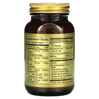 Solgar, Комплекс витаминов В "50", 100 растительных капсул (SOL-01121), фото