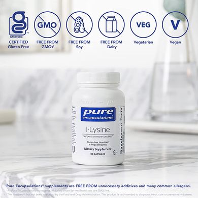 Pure Encapsulations, L-лізин, 500 мг, 90 капсул (PE-00168), фото