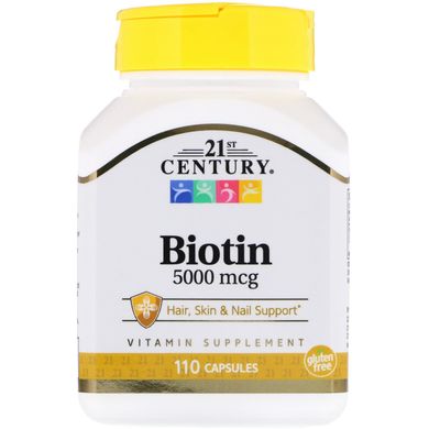 Биотин, 21st Century Health Care, 5000 мкг, 110 капсул (CEN-27116), фото