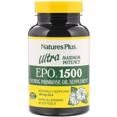 Масло вечірньої примули (Ultra EPO 1500), Nature's Plus, максимальна потужність, 60 капсул (NAP-04678), фото