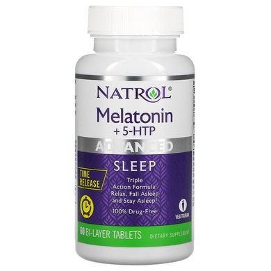 Natrol, мелатонін + 5-HTP, покращений сон, 60 двошарових таблеток (NTL-07229), фото