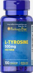 Л-тирозин, L-Tyrosine, Puritan's Pride, 500 мг, 100 капсул (PTP-00181), фото