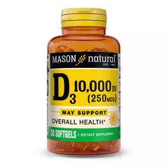 Вітамін D3 10000 МО, Vitamin D, Mason Natural, 30 гелевих капсул (MAV-16238), фото