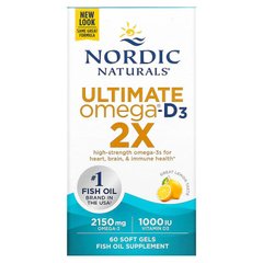 Nordic Naturals, Ultimate Omega 2X з вітаміном D3, лимон, 60 м'яких желатинових капсул (NOR-02155), фото