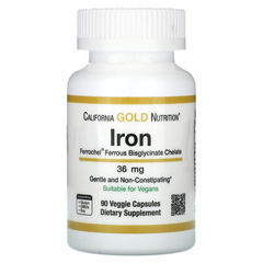 California Gold Nutrition, Ferrochel, залізо (бісгліцинат), 36 мг, 90 рослинних капсул (CGN-01347), фото
