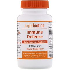 Hyperbiotics, Immune Defense, 3 Billion CFU, Natural Orange, 60 жувальних таблеток (HYB-11664), фото