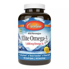 Carlson Labs, Elite Omega-3 Gems, добірні омега-3 кислоти, натуральний лимонний смак, 800 мг, 90 м'яких таблеток (CAR-01711), фото