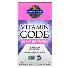 Garden of Life, Vitamin Code, для жінок від 50 і старше, мультивітаміни із сирих цільних продуктів, 240 вегетаріанських капсул (GOL-11418), фото