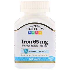 Железо, 21st Century Health Care, 65 мг, 120 таблеток (CEN-22670), фото