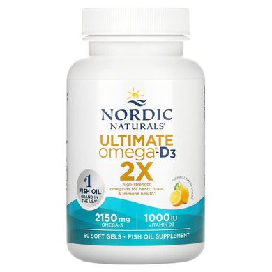 Nordic Naturals, Ultimate Omega 2X с витамином D3, лимон, 60 мягких желатиновых капсул (NOR-02155), фото
