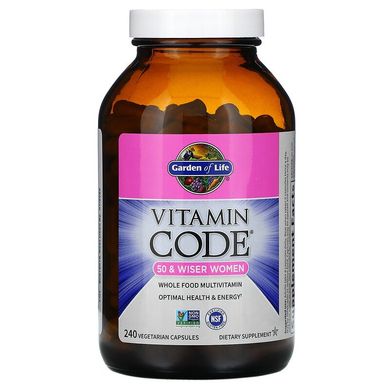 Garden of Life, Vitamin Code, для женщин от 50 и старше, мультивитамины из сырых цельных продуктов, 240 вегетарианских капсул (GOL-11418), фото