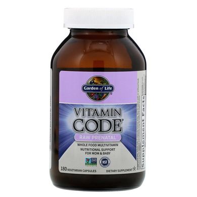 Garden of Life, Vitamin Code, RAW Prenatal, 180 вегетарианских капсул (GOL-11590), фото