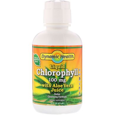 Хлорофіл для травлення, Chlorophyll, Dynamic Health, рідкий з алое вера і м'ятою, 100 мг, 473 мл (DNH-10095), фото