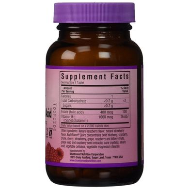 Bluebonnet Nutrition, EarthSweet, витамин B-12 и фолиевая кислота, натуральный малиновый ароматизатор, 90 жевательных таблеток (BLB-00434), фото