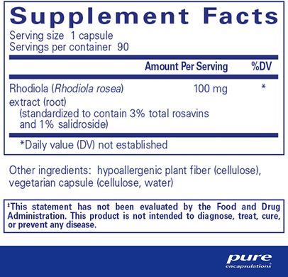 Родіола рожева, Rhodiola Rosea, Pure Encapsulations, 90 капсул (PE-00569), фото