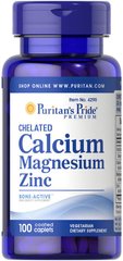 Кальций магний цинк хелат, Chelated Calcium Magnesium Zinс, Puritan's Pride, 100 капсул (PTP-14290), фото