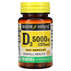 Вітамін D3 5000 МО, Vitamin D3, Mason Natural, 100 гелевих капсул (MAV-15331), фото