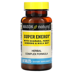Mason Natural, Super Energy с гуараной, женьшенем и кольским орехом, 60 таблеток (MAV-11965), фото