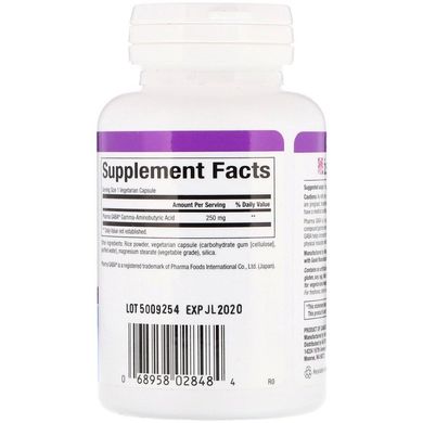 ГАМК (гамма-аминомасляная кислота), Pharma GABA, Natural Factors, 250 мг, 60 капcул (NFS-02848), фото