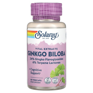 Solaray, Vital Extracts, гинкго билоба, 60 растительных капсул (SOR-03600), фото