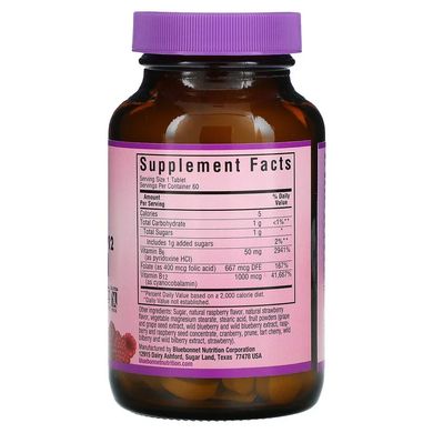 Bluebonnet Nutrition, Earth Sweet, Витамин B6, B12 и фолиевая кислота, со вкусом малины, 60 жевательных таблеток (BLB-00445), фото