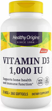 Healthy Origins, Витамин D3, 1000 МЕ, 360 капсул (HOG-15318), фото