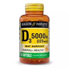 Витамин D3 5000 МЕ, Vitamin D3, Mason Natural, 50 гелевых капсул (MAV-15339), фото