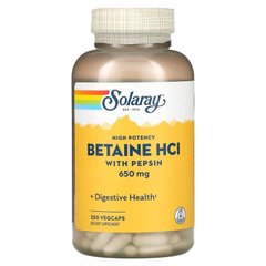 Solaray, высокоэффективный бетаина гидрохлорид с пепсином, 650 мг, 250 капсул VegCap (SOR-04815), фото