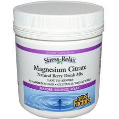 Стресс комплекс, магний цитрат, Magnesium Citrate, Natural Factors, ягодный напиток, 250 г (NFS-03540), фото