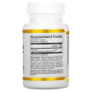 California Gold Nutrition, птеростильбен, 50 мг, 30 рослинних капсул (CGN-01847), фото