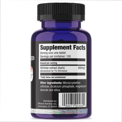 Ultimate Nutrition, Екстракт кори йохімбе, 800 мг, 100 таблеток (ULN-00460), фото