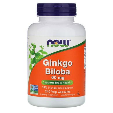 Now Foods, Гинкго билоба, 60 мг, 240 растительных капсул (NOW-04684), фото