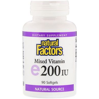 Витамин Е, Vitamin E, Natural Factors, 200 МЕ, 90 капсул (NFS-01400), фото