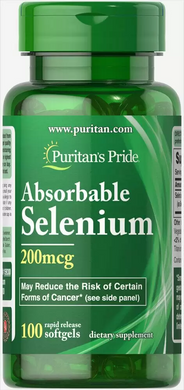 Селен, Absorbable Selenium, Puritan's Pride, 200 мкг, 100 гелевых капсул (PTP-15930), фото