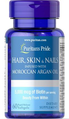 Комплекс для кожи, ногтей и волос Puritan's Pride, Hair, Skin & Nails infused with Moroccan Argan Oil 60 капсул (PTP-53624), фото