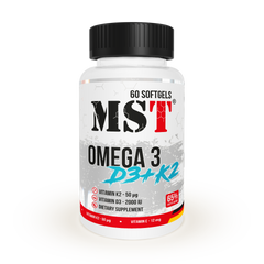 MST Nutrition, Омега-3, Omega 3 65% + D3 + K2, 60 гелевых капсул (MST-00308), фото