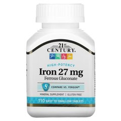 21st Century, высокоэффективное железо, 27 мг, 110 таблеток, которые легко глотать (CEN-22690), фото