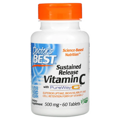 Doctor's Best, витамин С длительного высвобождения с PureWay-C, 500 мг, 60 таблеток (DRB-00191), фото