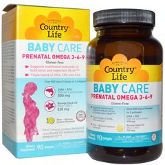 Витамины для беременных с рыбьим жиром, Prenatal Omega 3-6-9, Country Life, 90 капсул (CLF-04106), фото